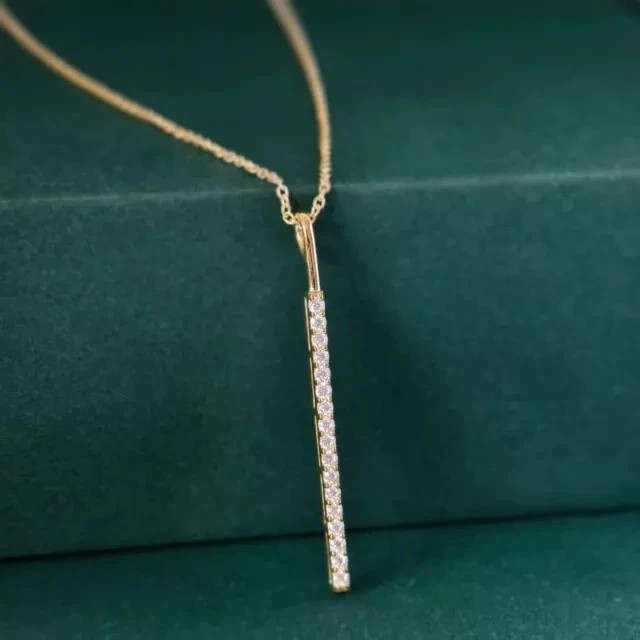 1 Ct Round Cut Lab-Created Diamond Bar Pendant Chain 14K Yellow Gold Plated