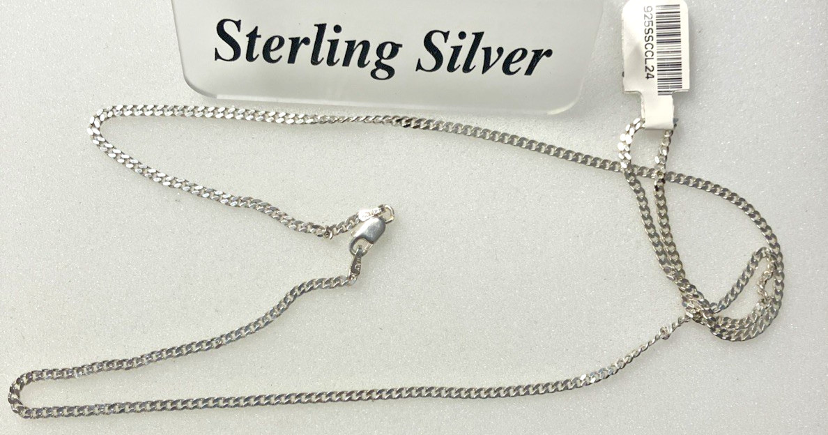 925 Sterling Silver Italy Solid Curb Link Chain 8.25grams 2.3mm 24” New with Tag