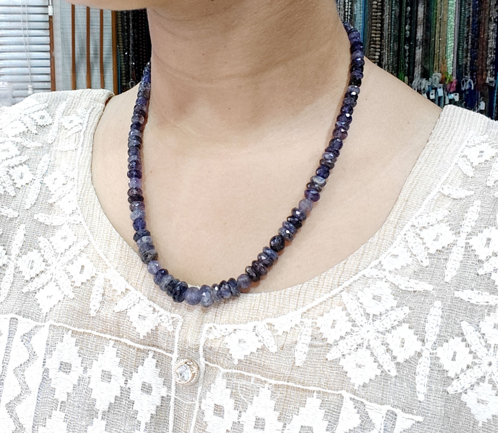 Natural Iolite Gemstone Necklace, Handmade Mix Size Beaded Jewelry, 18 Inch