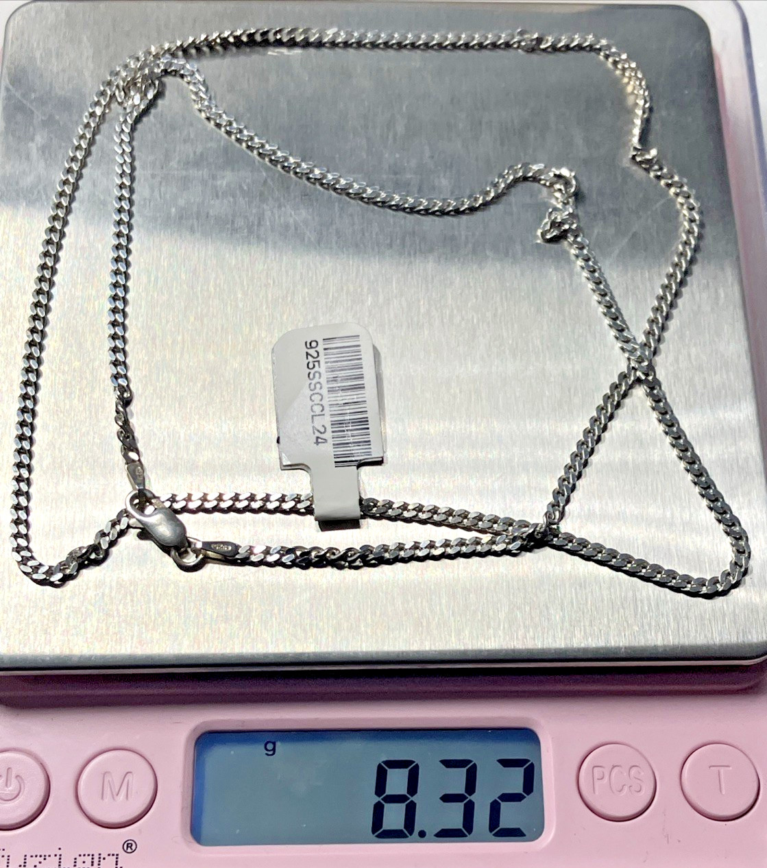 925 Sterling Silver Italy Solid Curb Link Chain 8.25grams 2.3mm 24” New with Tag
