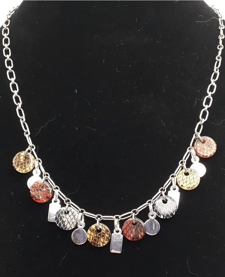 JEZLAINE JEZ STERLING SILVER FRINGE NECKLACE 925 & RESIN w/PLASTIC DANGLES 16”