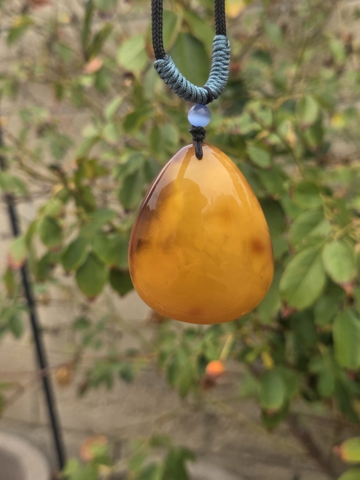 Rich Egg Yolk Amber Teardrop Pendant with Natural Red Skin