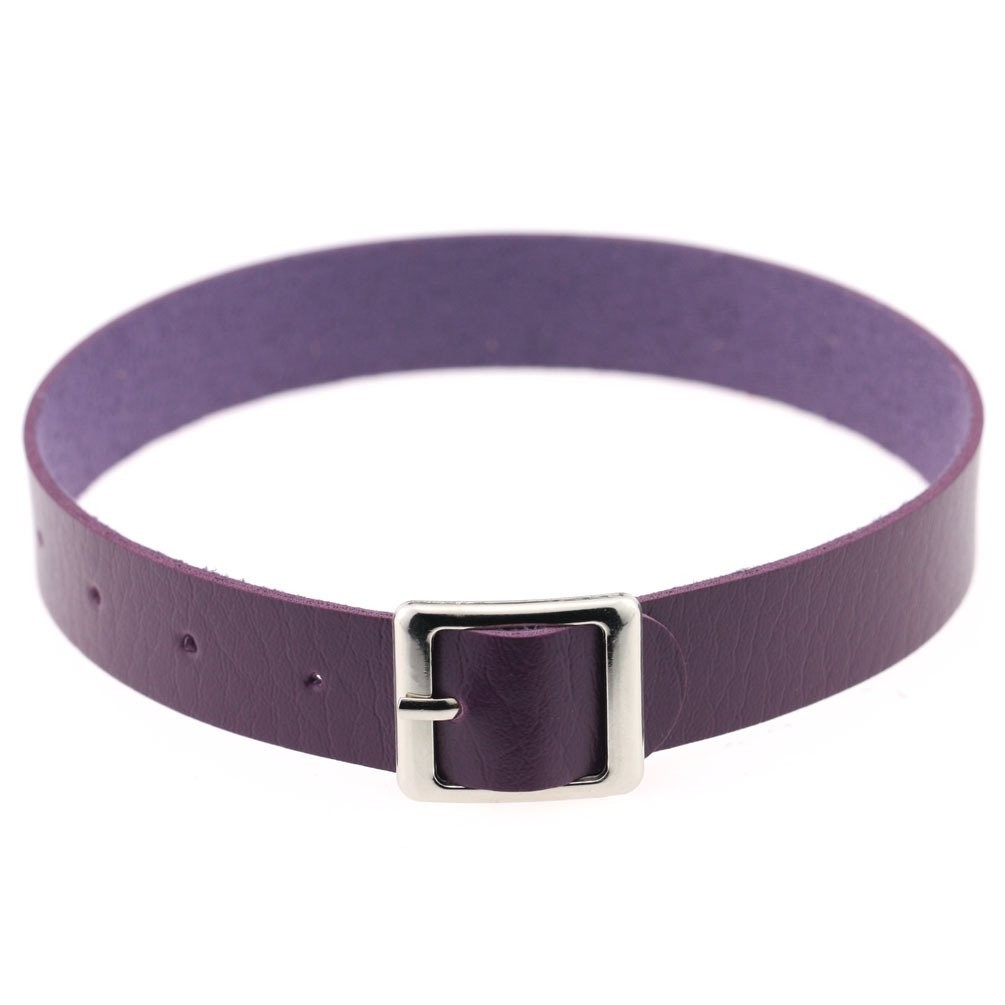 Punk Gothic Y2K Leather Choker Necklace – Purple, Unisex Adult, Women, Men – Fas