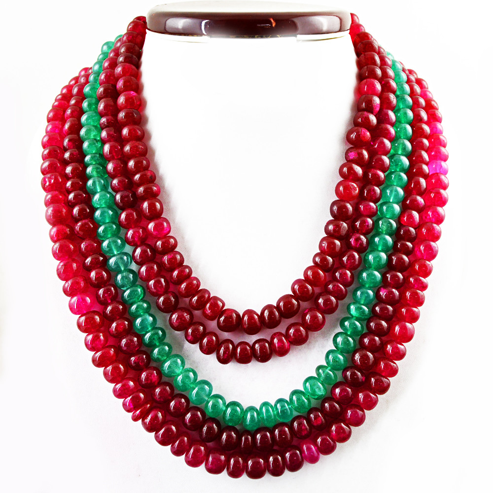 1625.00 Cts Earth Mined ENHANCED Ruby & Emerald Round Beads Necklace -NK 41-MF7