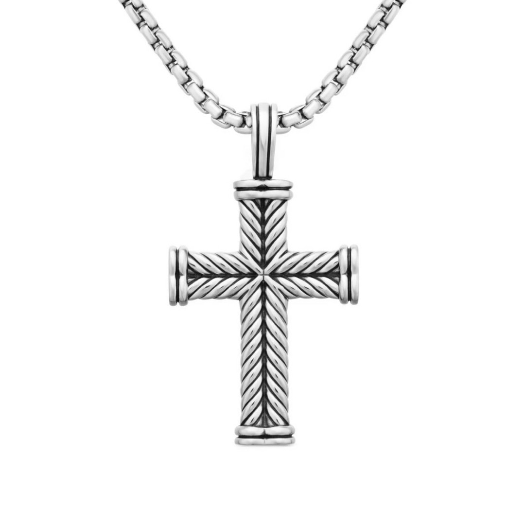 DAVID YURMAN STERLING SILVER 925 CHEVRON CROSS PENDANT NECKLACE Without Chain