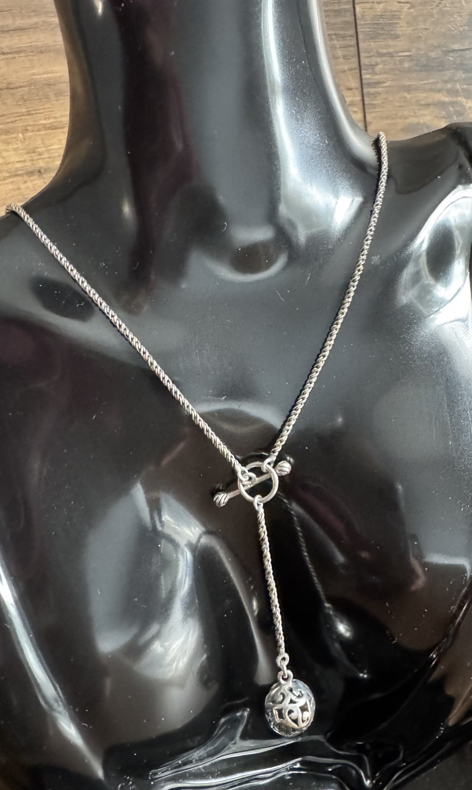 Silpada Sterling Silver Lariat Necklace Rope Chain Openwork Ball Y Drop