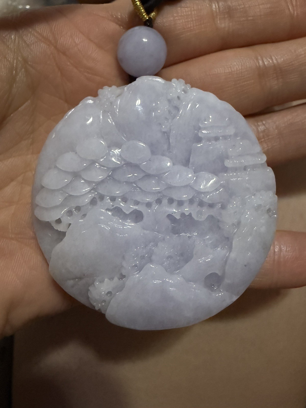 Untreated Burma Myanmar Grade A Jadeite LAVENDER Landscape Carved純天然翡翠A货水潤紫羅蘭 山水