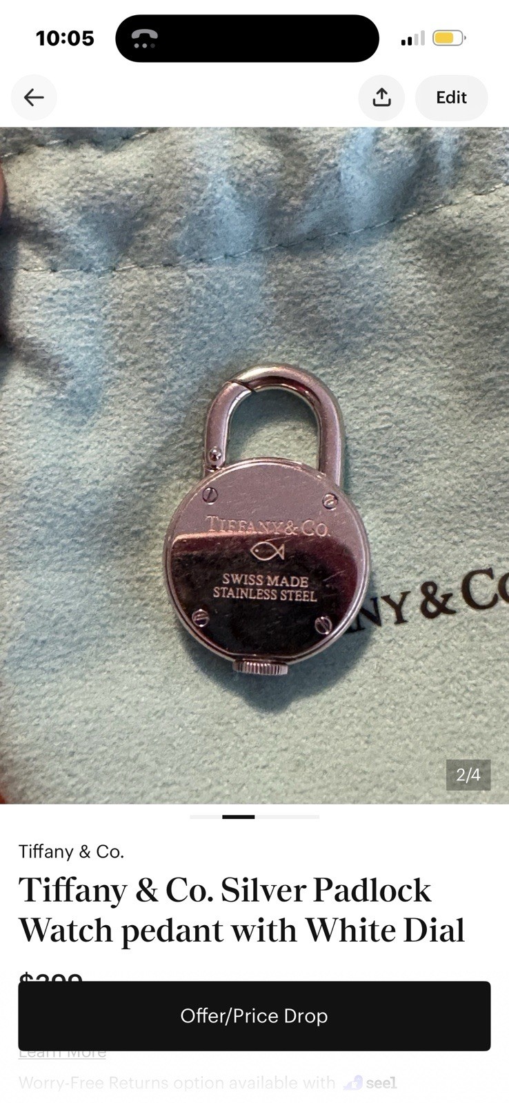 Tiffany & Co .vintage Silver & Steel Watch Clock Lock Padlock Pendant Charm