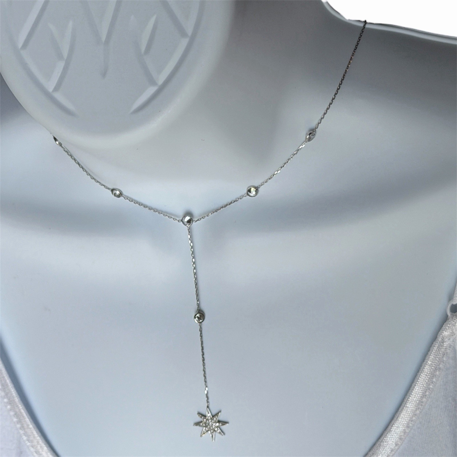 N-TR-925 Sterling Necklace 15.5″ Y-Drop Rock-Crystal Starburst Pendant Feminine