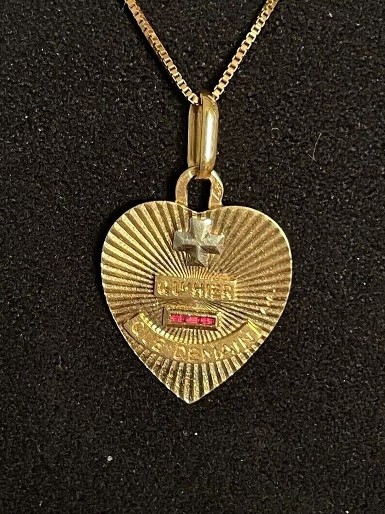 0.20 Carat Lab Created Ruby AUGIS Heart Pendant Solid 14K Yellow Gold Plated