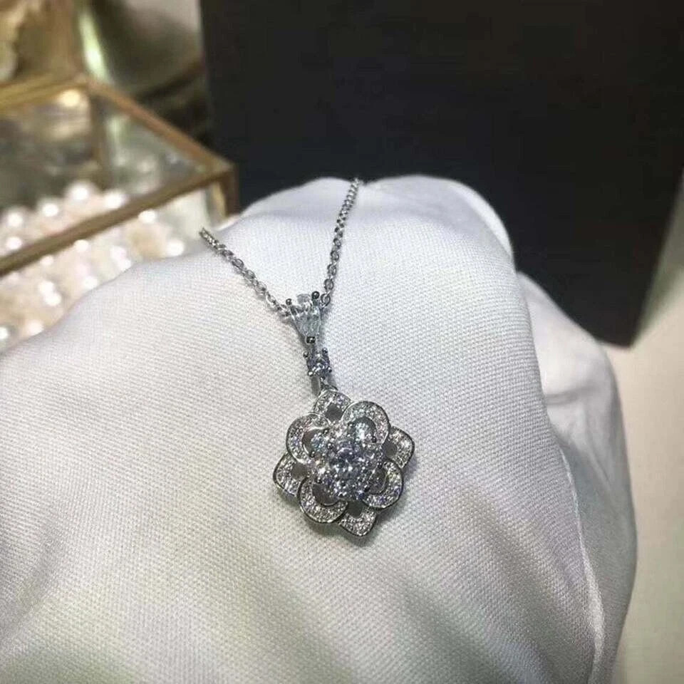 2.10 Ct Lab Created Diamond Diamond Flower Pendant 14K White Gold Finish