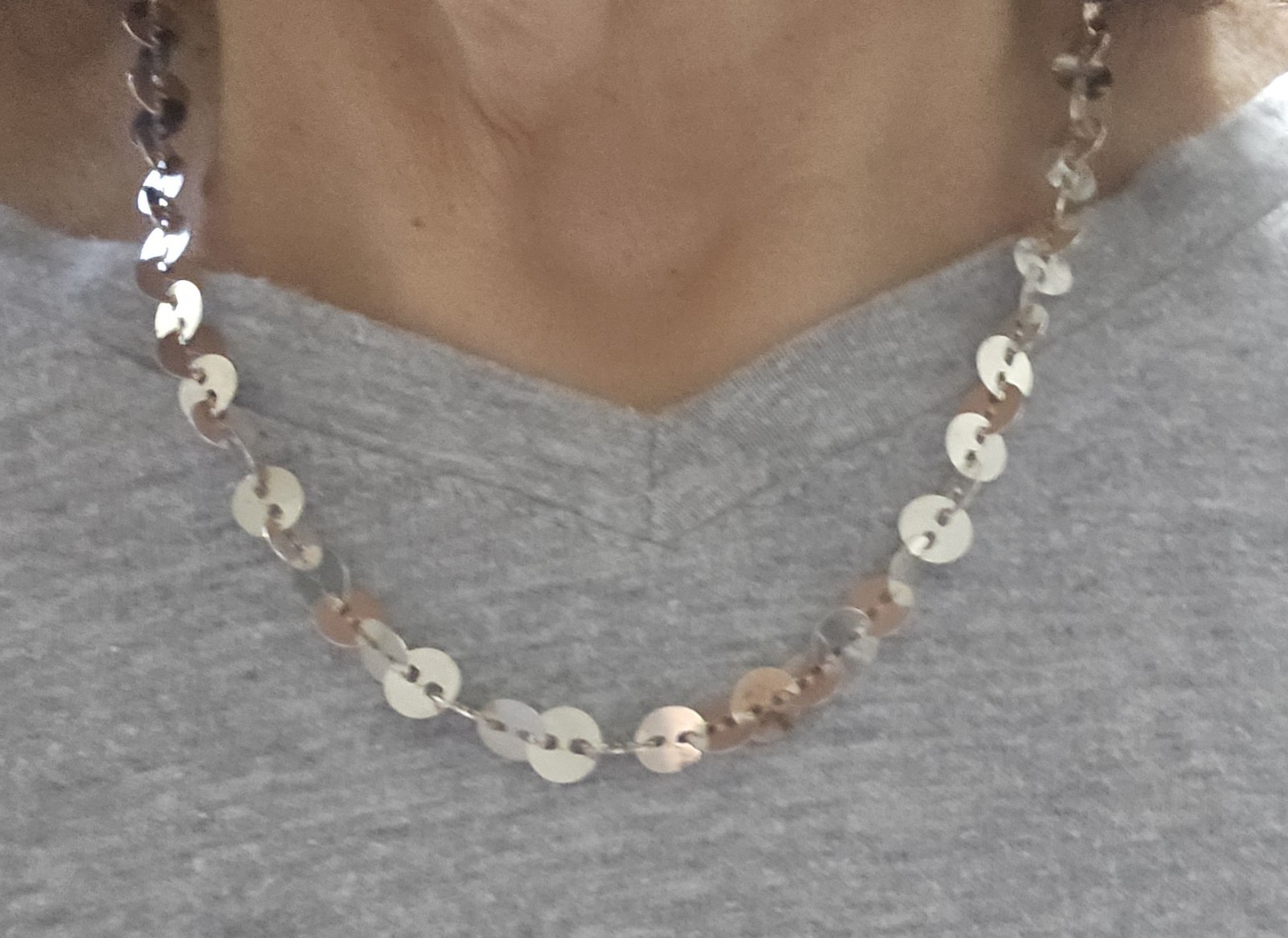 MILOR ITALY 925 Sterling Silver Flat Disc Sequin Chain Necklace 17.5 ” 10g