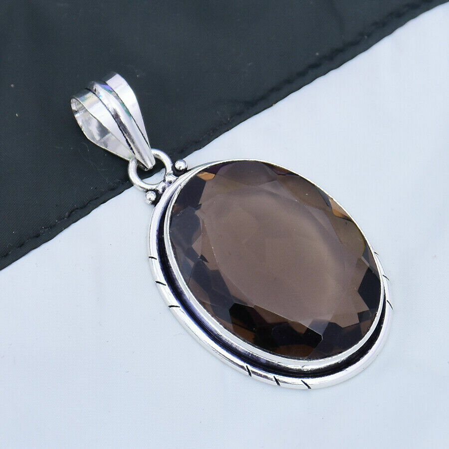 Faceted Smoky Topaz Pendant 925 Silver Handmade Pendant Birthday Gift For Him