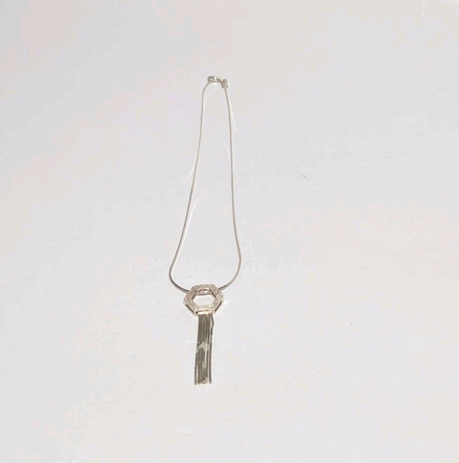 Milor Italy Sterling Silver 925 Hexagon Pendant Necklace With Chain Tassels 15″