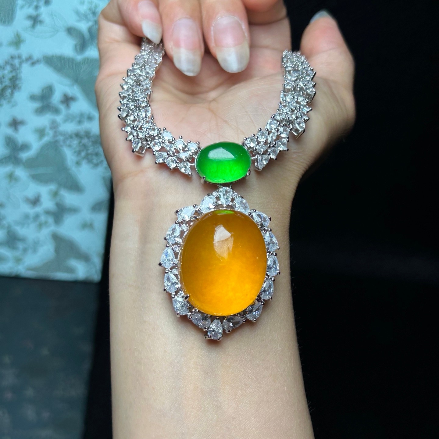 Real Natural Perfect High Ice Yellow Myanmar Jade Jadeite Pendant&Necklaces