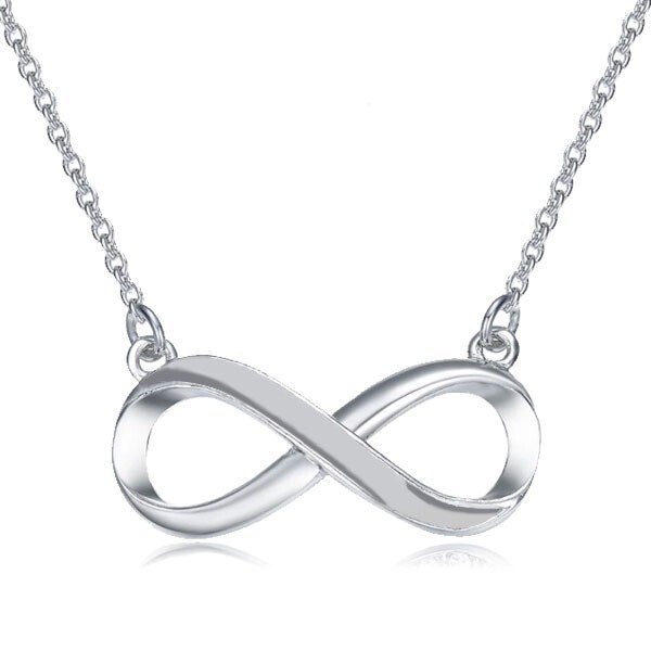 Infinity Necklace Pendant Genuine 14k Solid White Gold & 16+2 Chain Gift