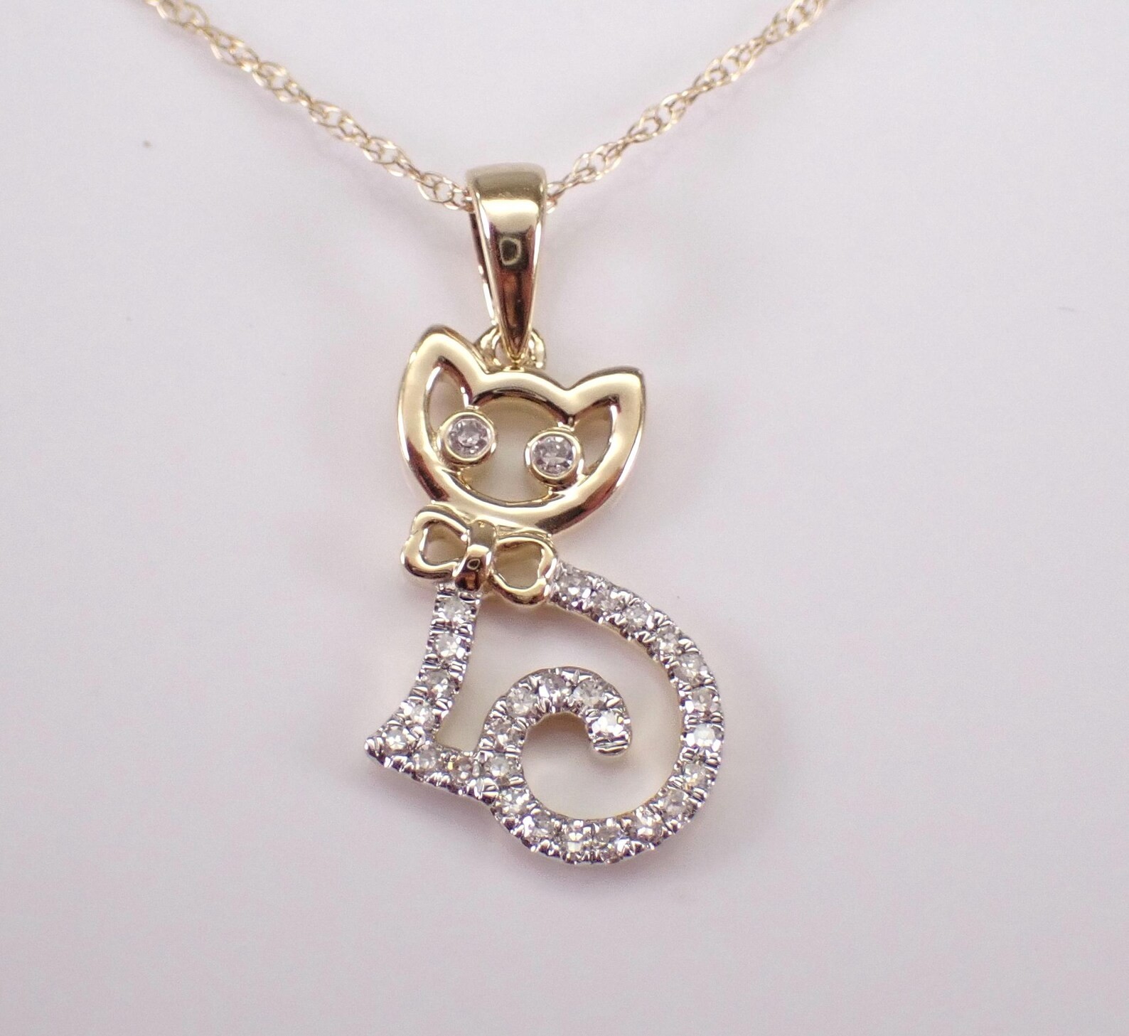 1 Ct Moissanite Curled Tail Cat Pendant Womens Necklace 14K Yellow Gold Plated