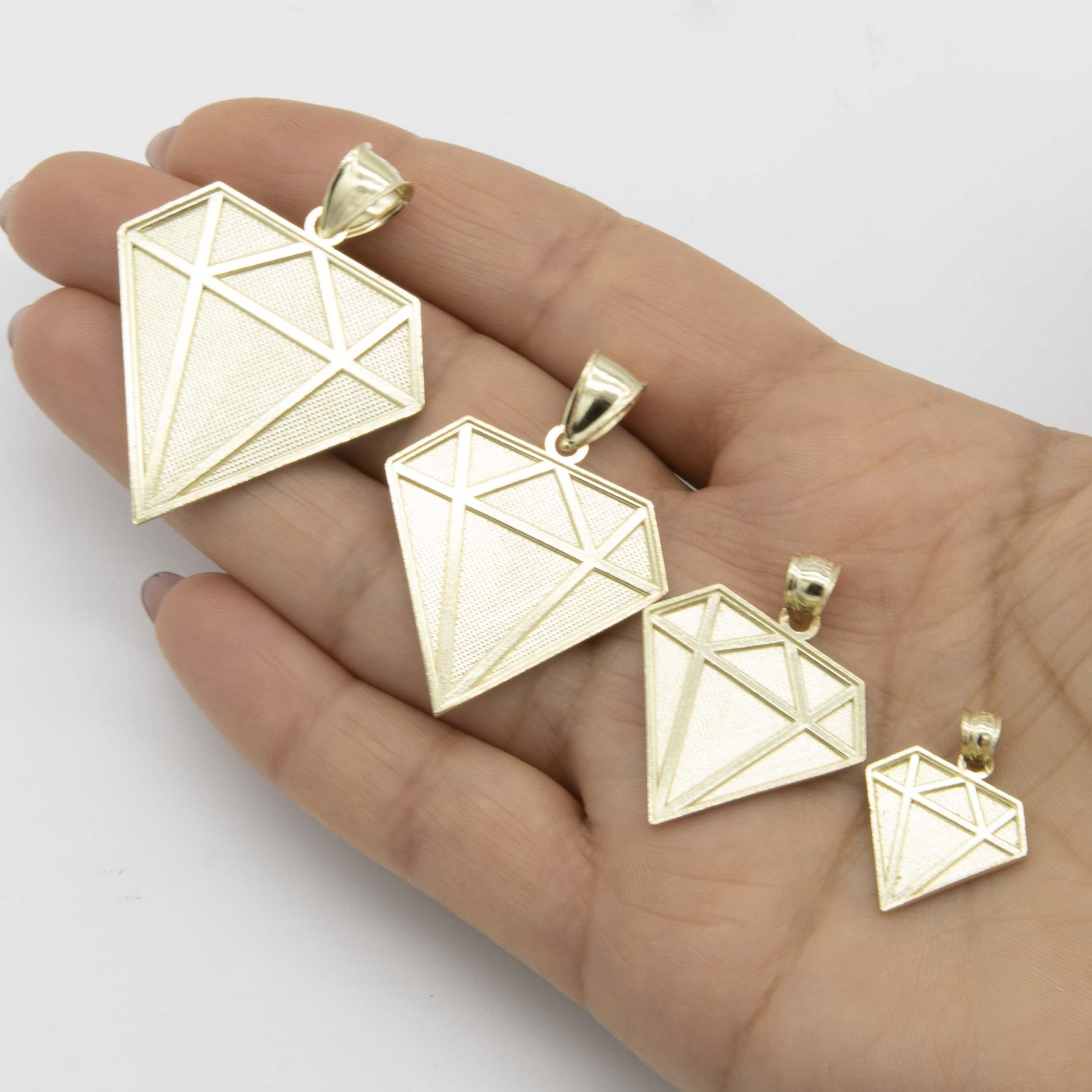 Textured Diamond Shaped Pendant Real 10K Gold Pendant All Sizes