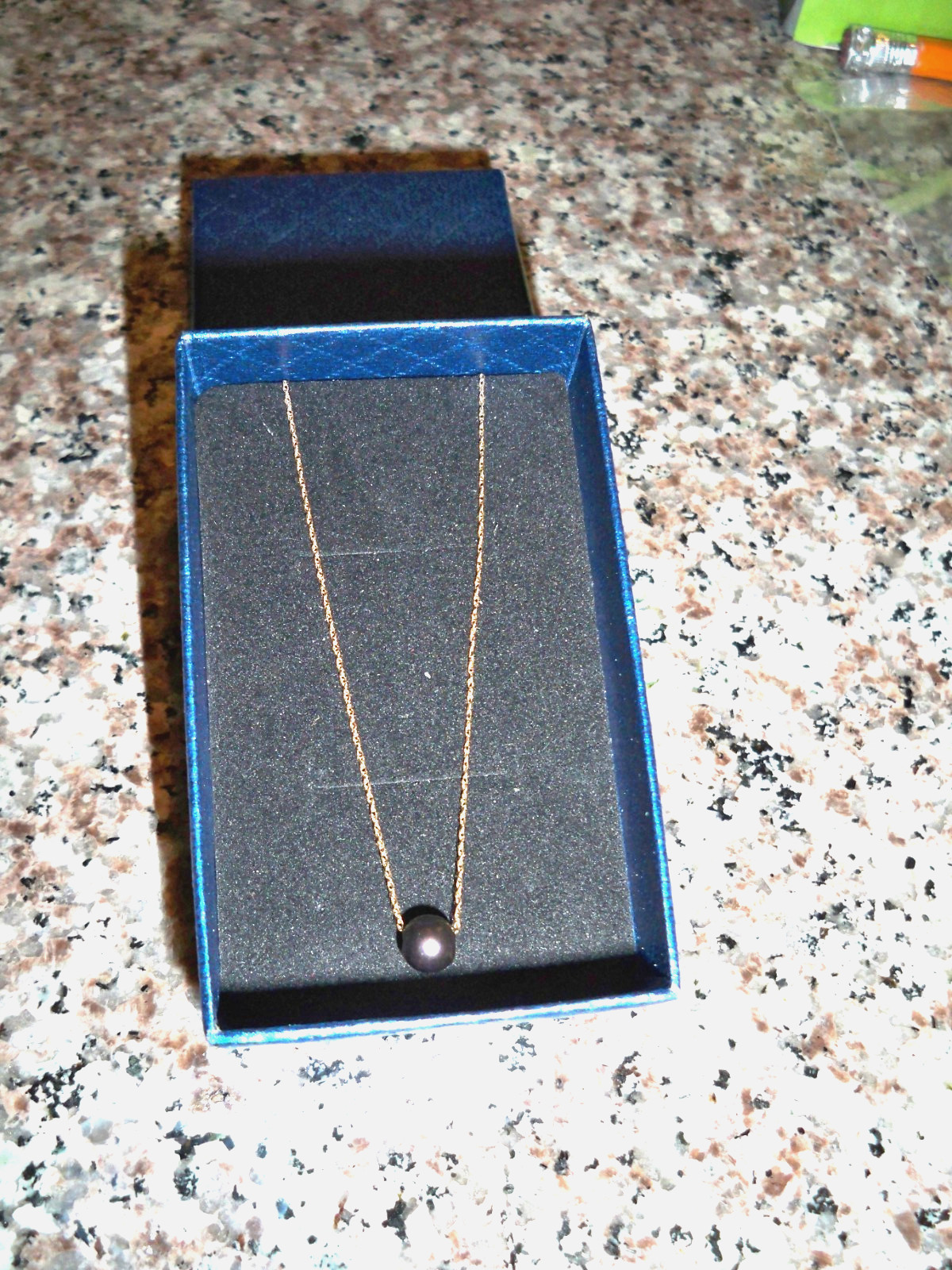 Solid 10K Gold 16″ Chain Necklace Purple Floating Pearl Richline Rich Line Group