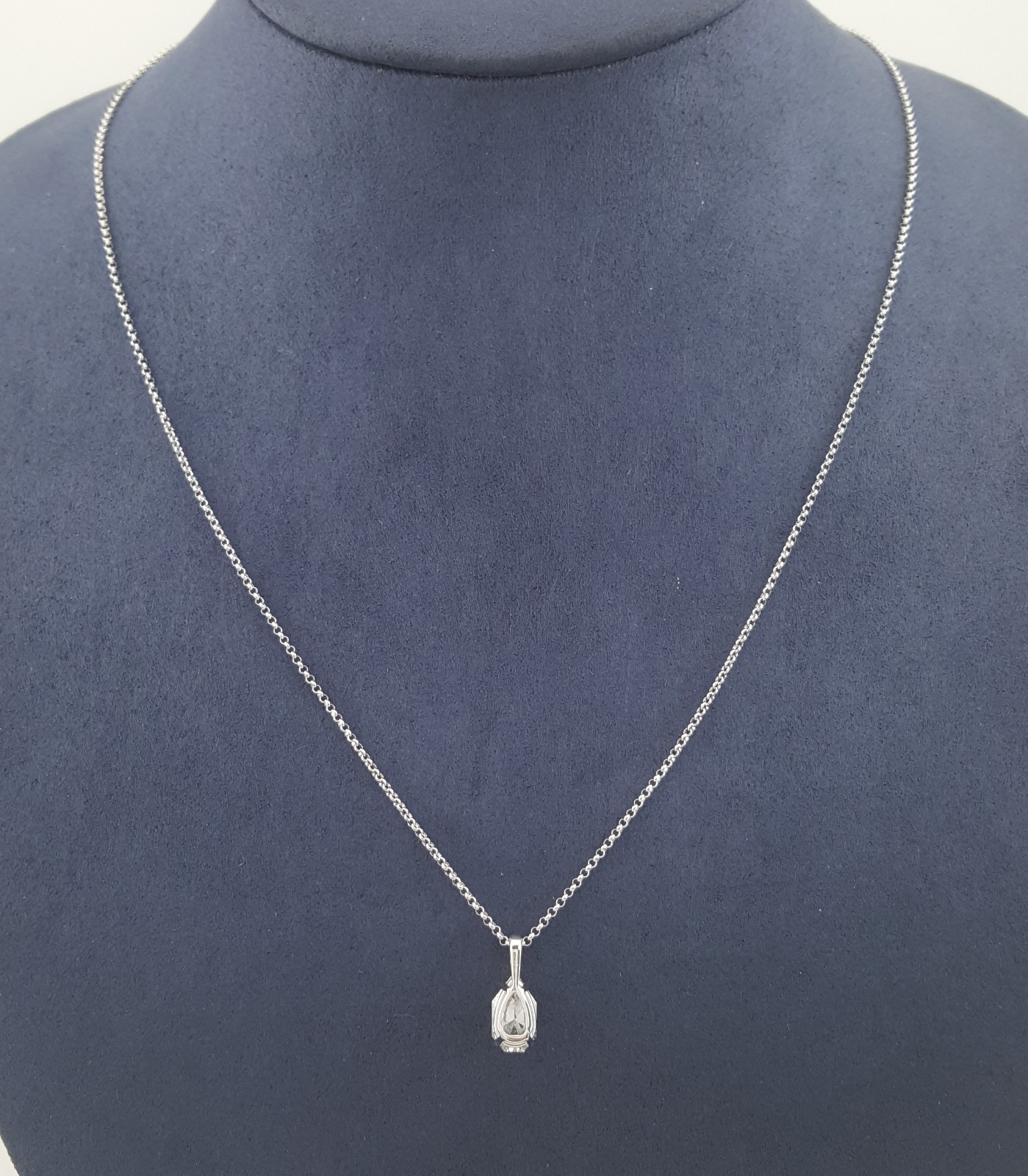 Empress Pear Shape Diamond Solitaire Pendant Necklace 0.72 ct 14K White Gold $4K