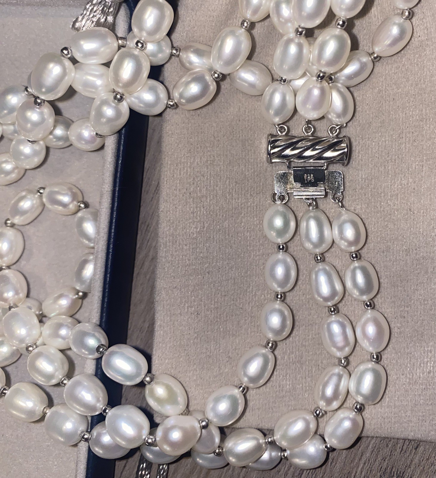 Vintage Imperial Pearl Syndicate 3 Strand Baroque Necklace Earring Set 14k 925.