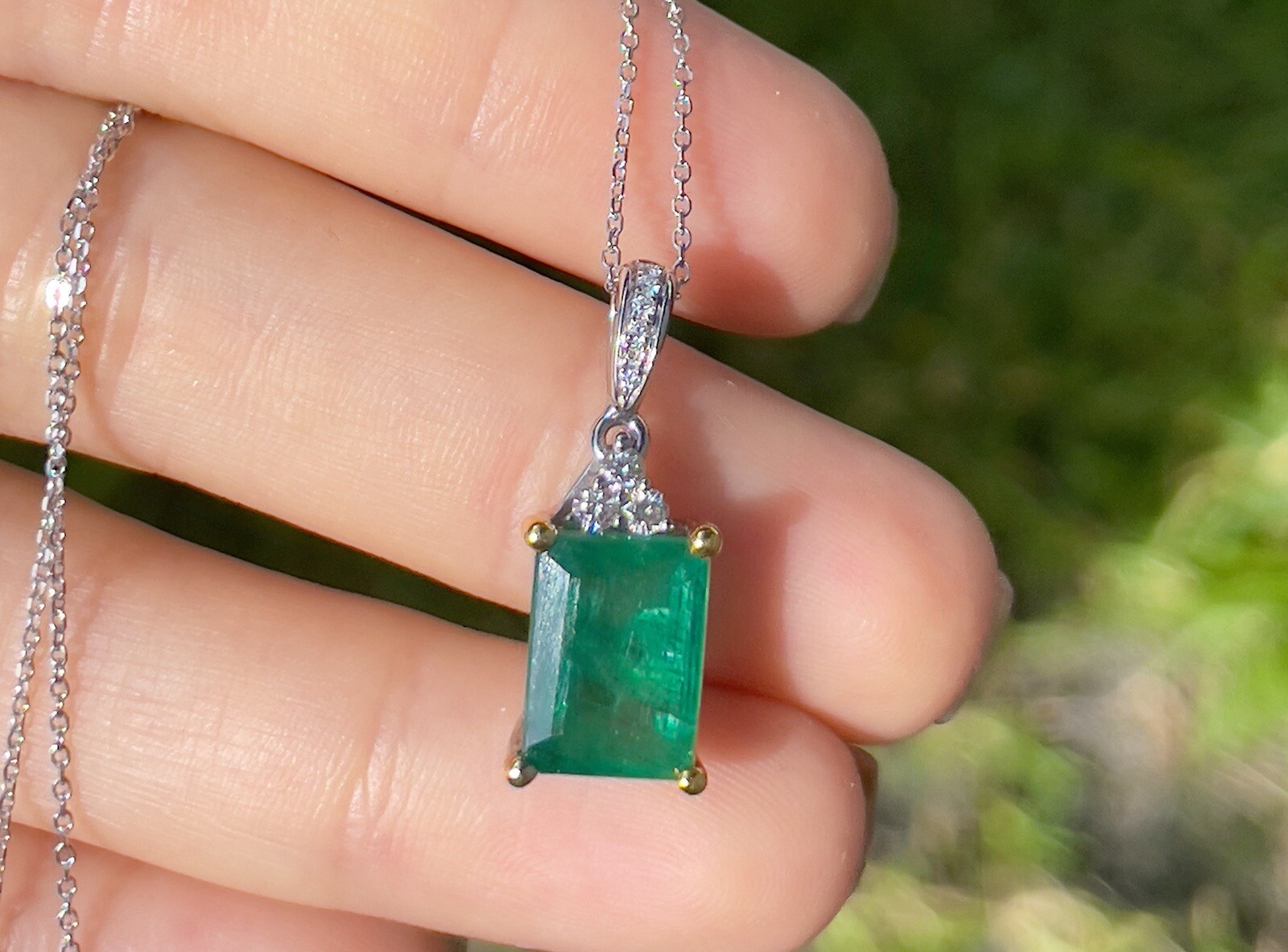 NATURAL Certified Emerald Diamond Pendant 3.78cttw Neon Green 14K White Gold NEW
