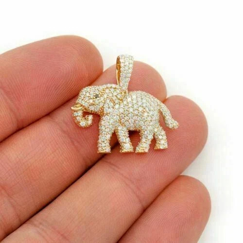 2 CT Round Cut Real Moissanite Elephant Shape 14k Yellow Gold Plated Silver
