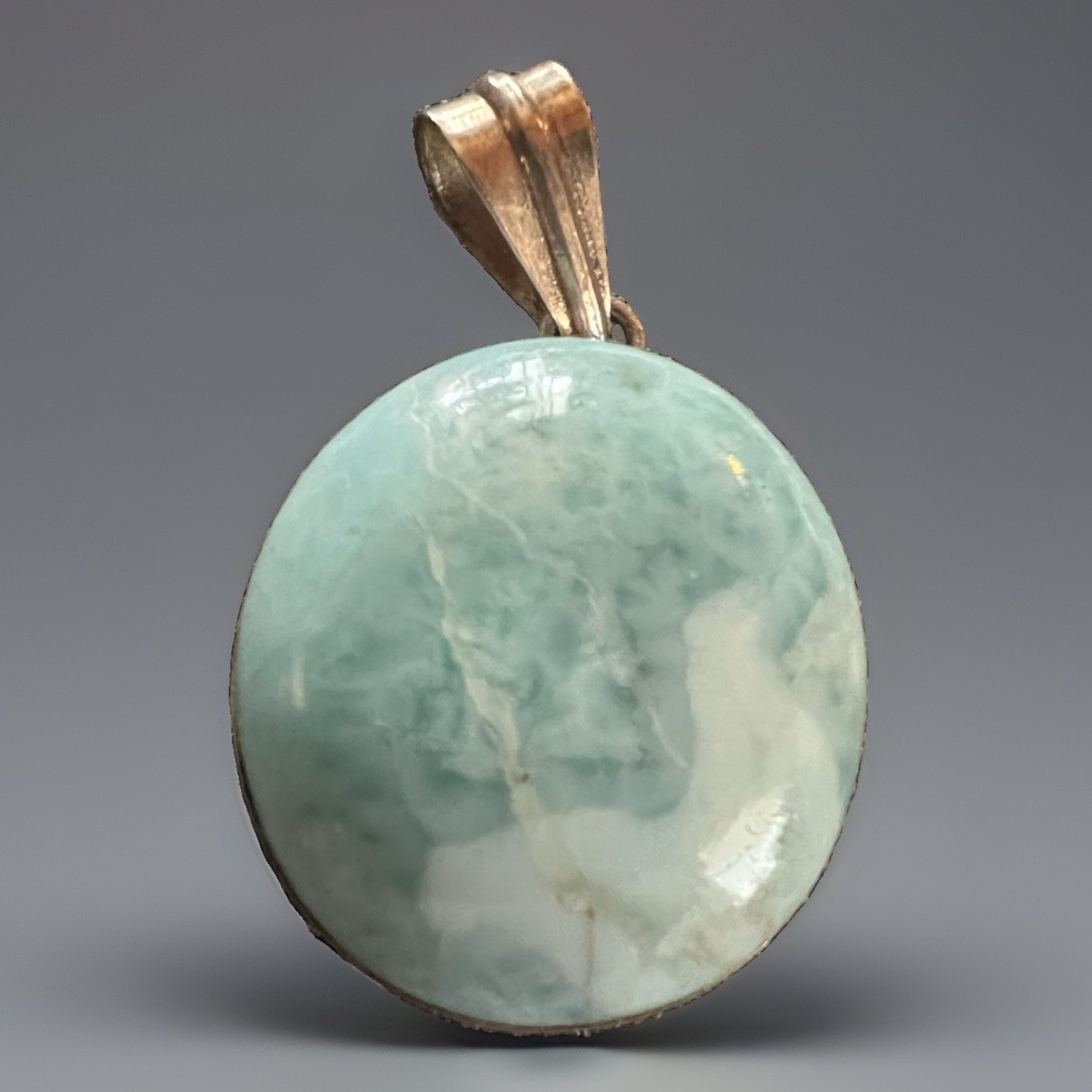 Vintage Sterling Silver Larimar Pendant Round Marked 925