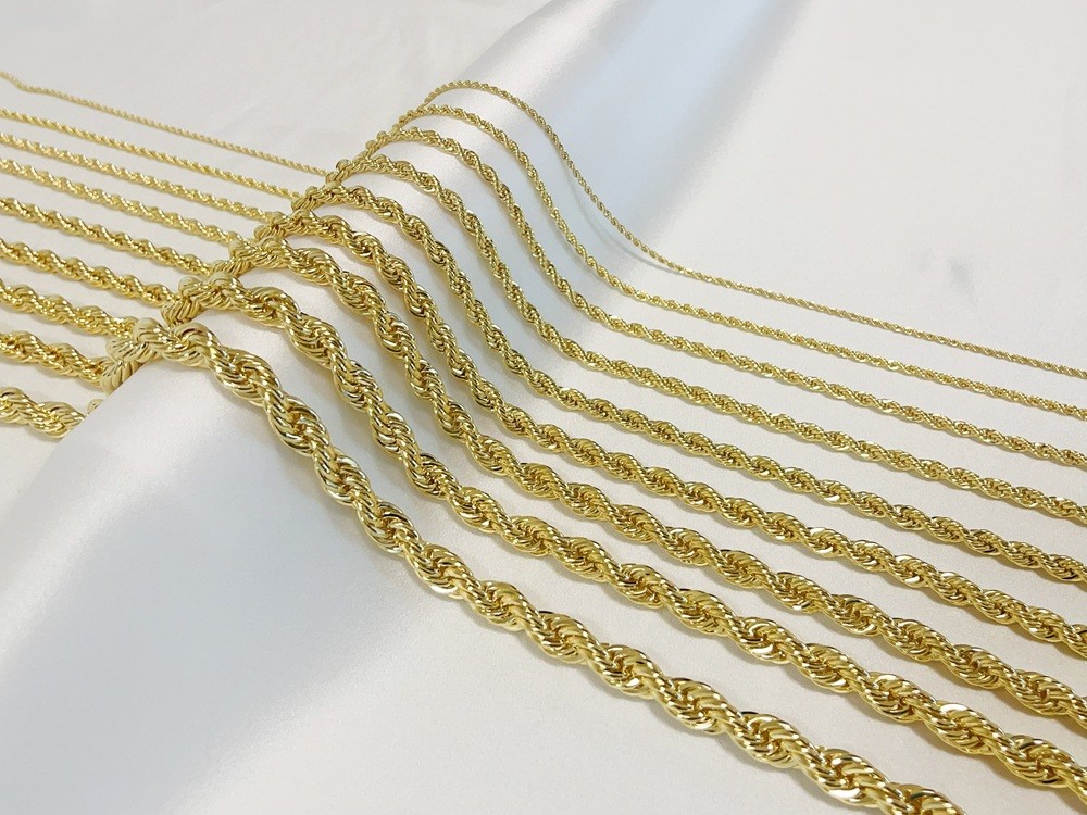 10K Yellow Gold 1.5mm-10mm Diamond Cut Rope Chain Necklace Mens Women 18″- 28″