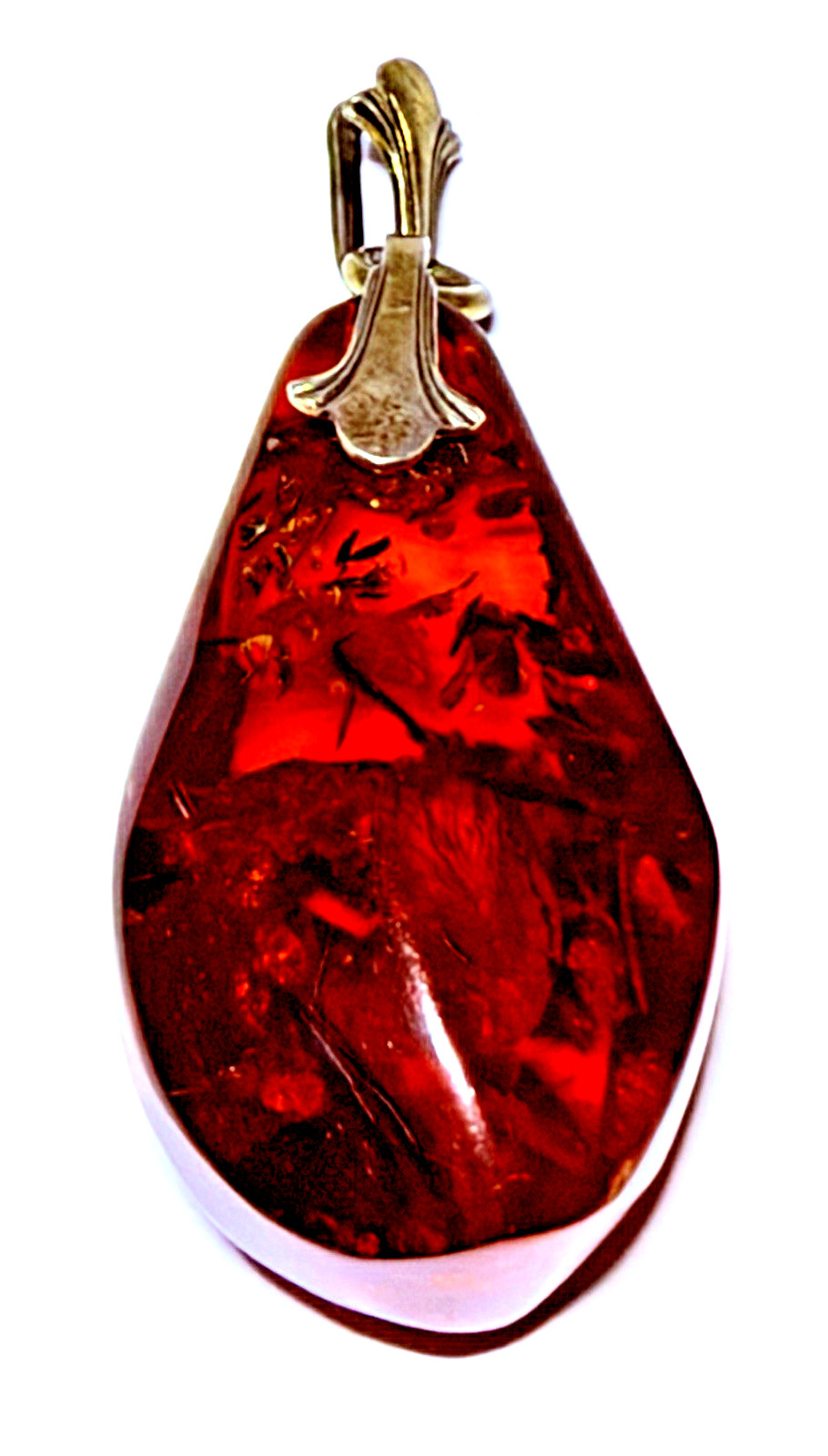 Vintage 835 Silver Amber Teardrop Pendant 3.7g Estate Jewelry Cognac Color