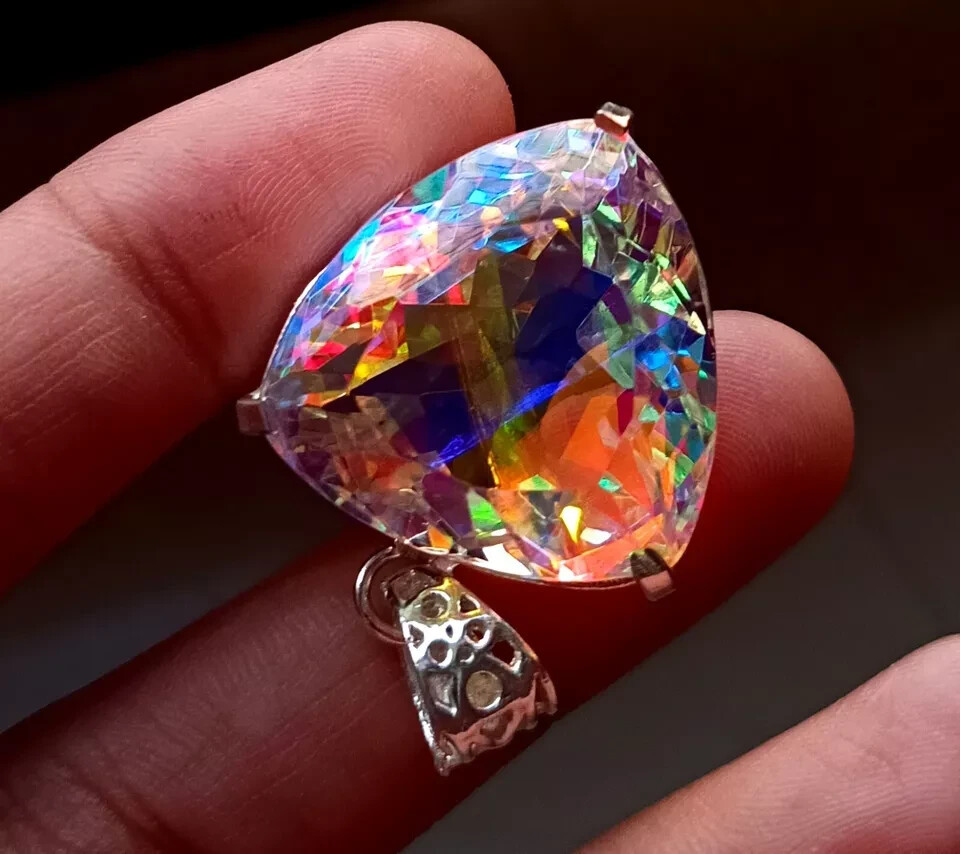 88 Ct+ A++ Natural Trillion Cut Mystic 925 Solid Silver Pendant Loose Gemstone