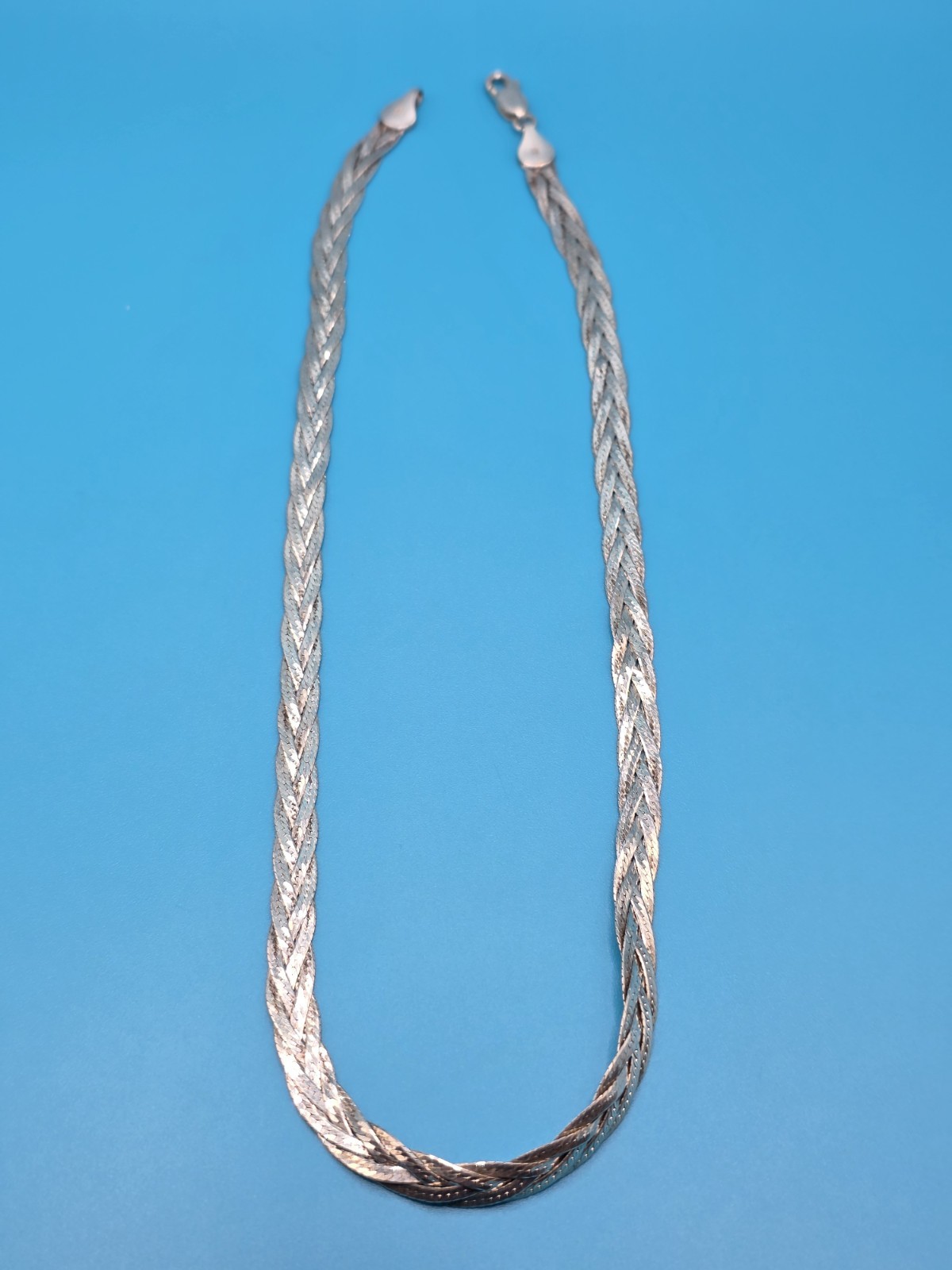 Vintage 925 Italy Sterling Silver Braided Herringbone Necklace – Made In Italy