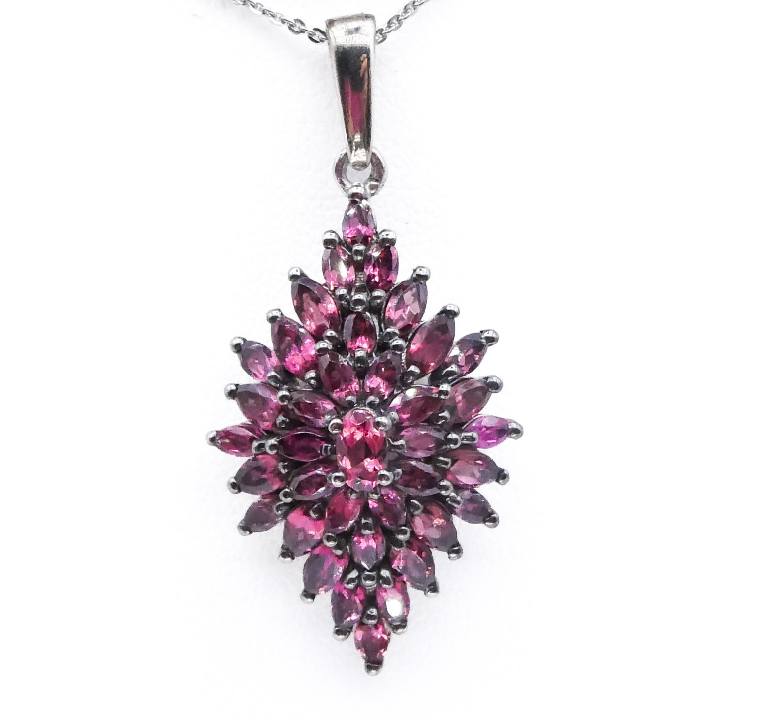 Djoy Rubelite Cluster Platinum Sterling Silver 20″ Pendant Chain Necklace