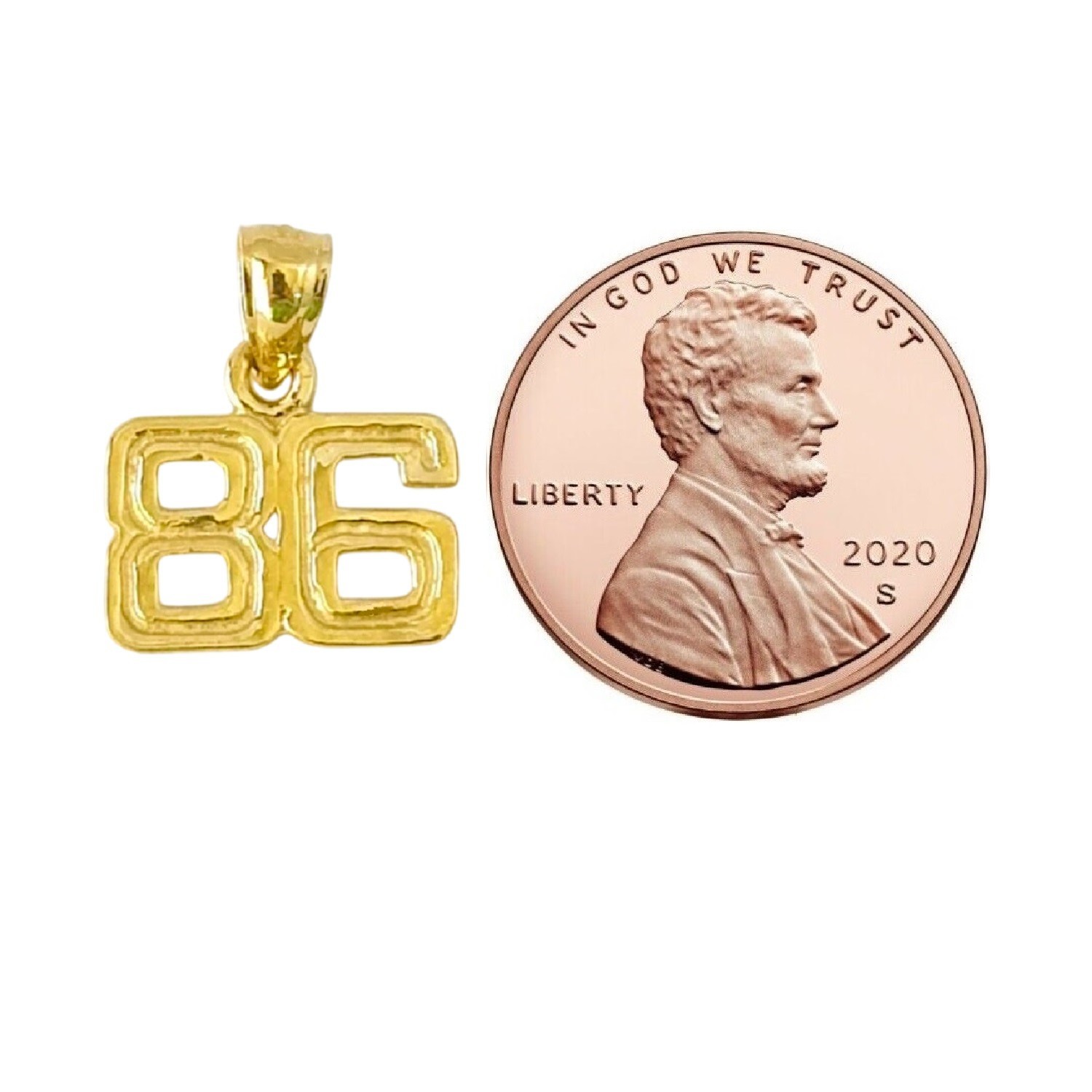 51 to 100 Any One 14K Yellow Gold Number Pendant / Charm, Made in USA