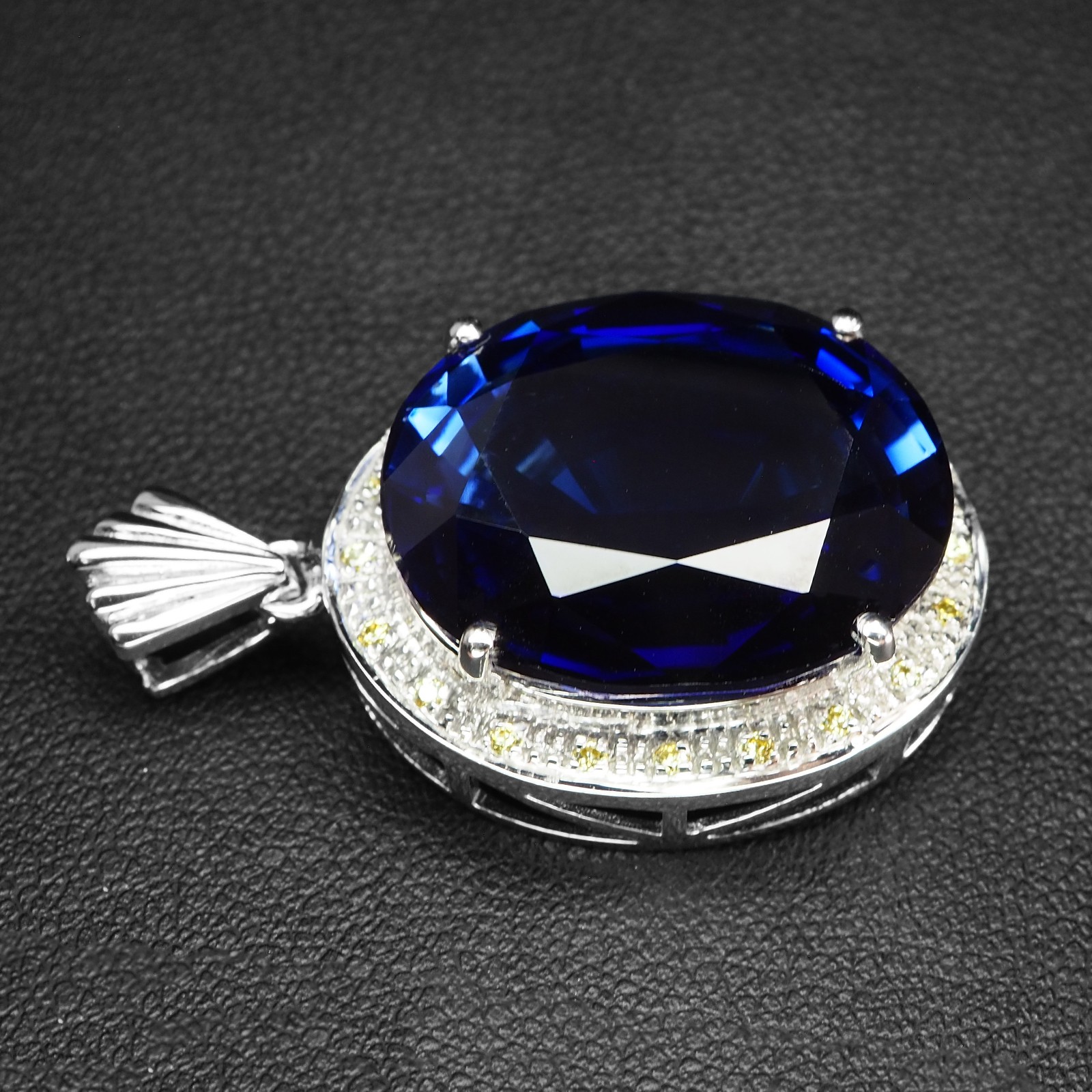 Striking Midnight Blue Sapphire 31.40Ct 925 Sterling Silver White Gold Pendants