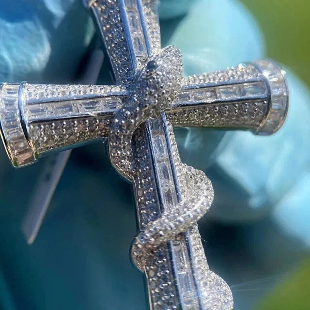 2.30Ct Baguette Lab-Created Diamond Cluster Cross Pendant 14K White Gold Plated