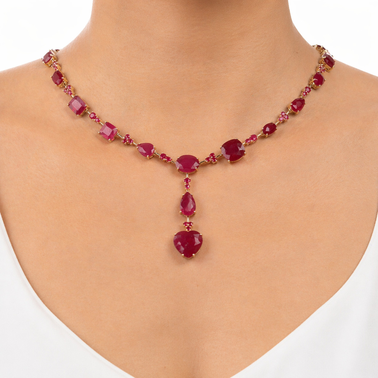 925 Sterling Silver 16 x 16 mm. Red Ruby Necklace 17.0 In.