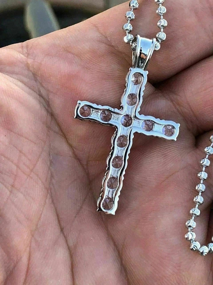 1Ct Round Cut Lab-Created Diamond Cross Necklace Pendant 14K White Gold Plated