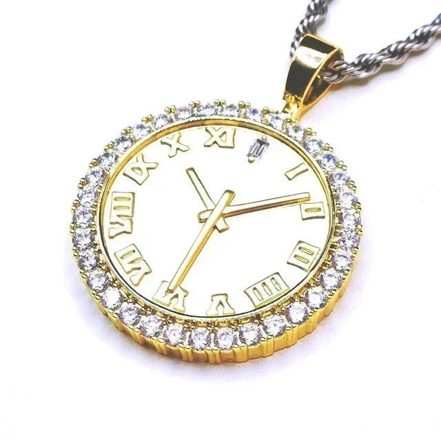 1.20Ct Round Cut Real Moissanite Watch Pendant 14K Yellow Gold Plated Silver