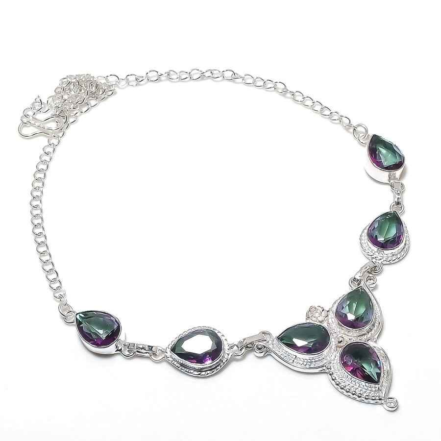Mystic Topaz Gemstone Handmade 925 Sterling Silver Jewelry Necklace Size 18″