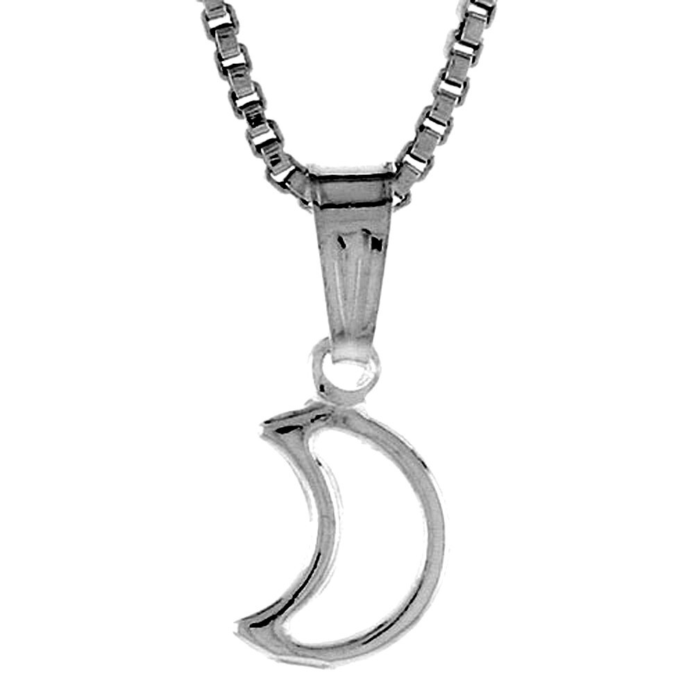 925 Sterling Silver Hollow Cutout Crescent Moon Pendant 9/32 (7mm) Inch Tall