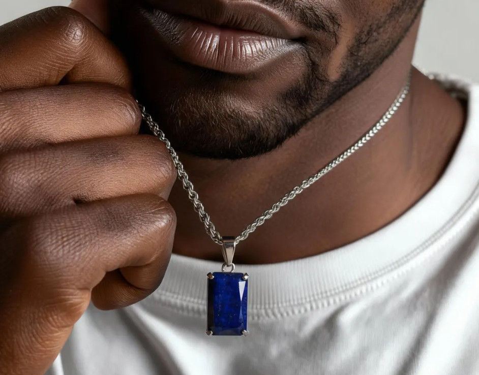 Solid 925Sterling Silver Genuine Blue Lapis Lazuli Pendant Birthday Gift Jewelry