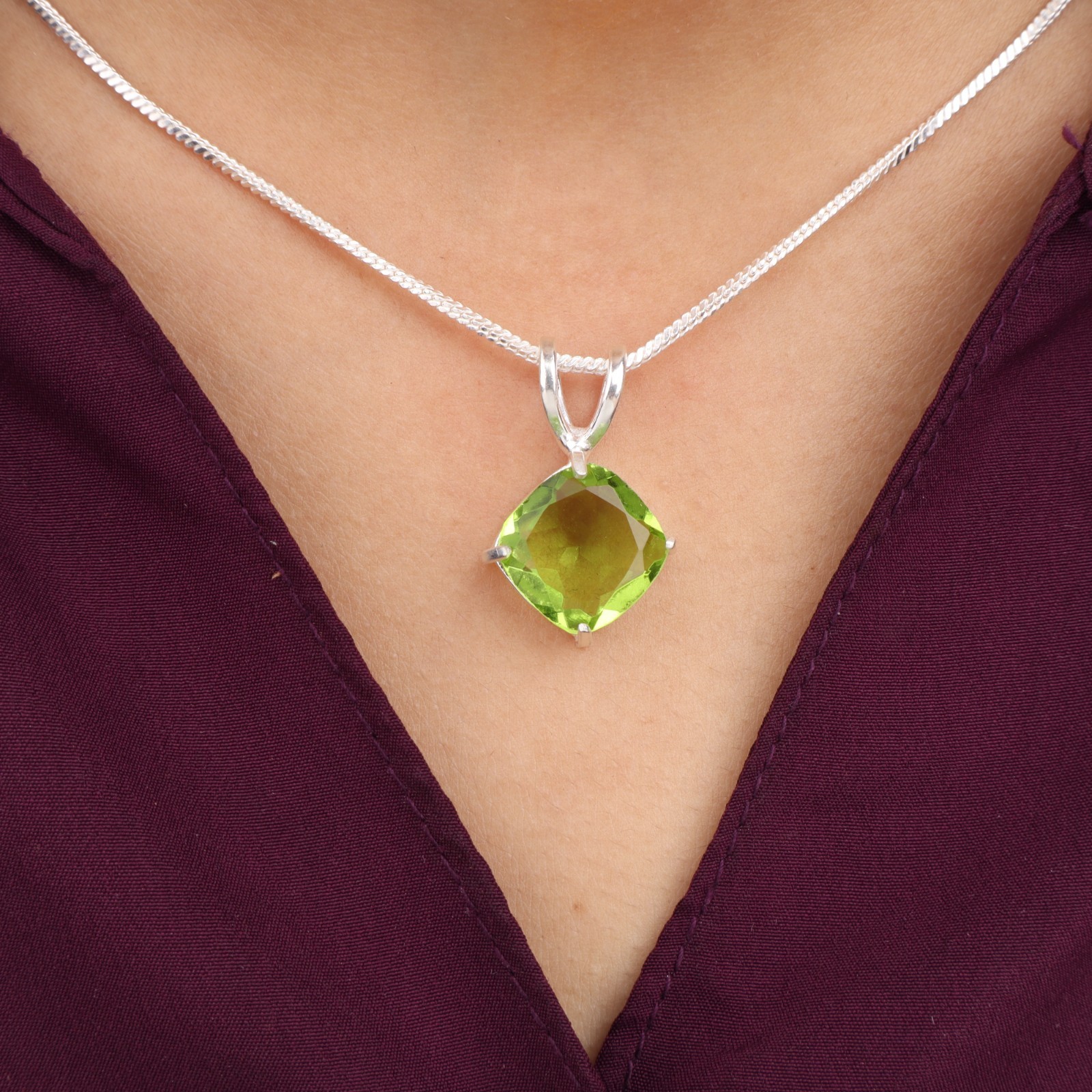 Peridot Gemstone 925 Sterling Silver Jewelry Handmade Women Gift Pendant 0.93”