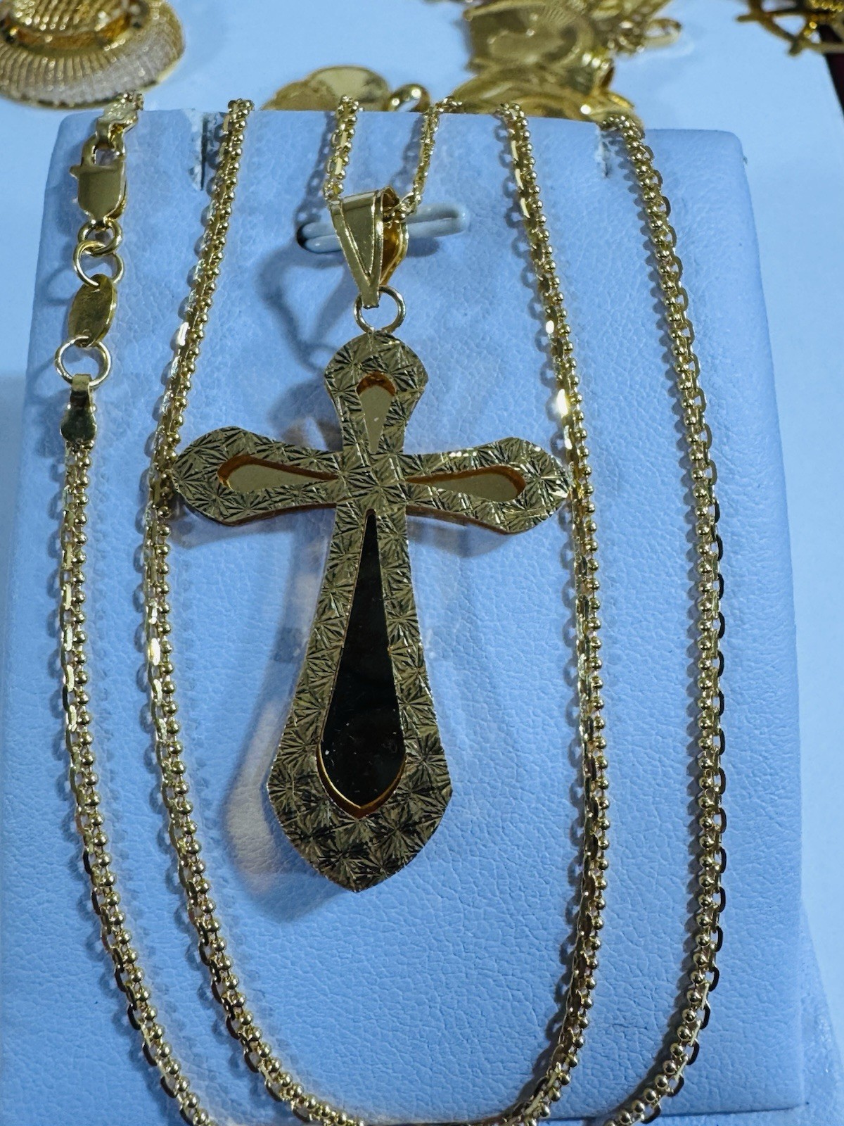 Saudi Dubai 22K Solid 916 Real Gold Cross Set Necklace 20” Long 9.55g 2.2mm