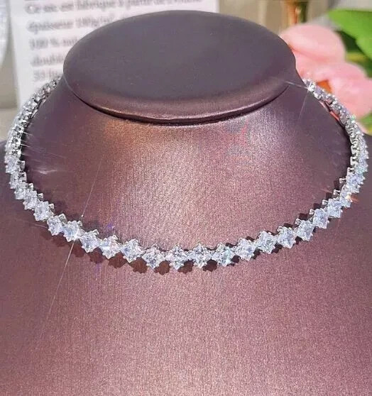 20Ct Princess Cut Lab-Created Diamond Tennis Necklace 14K White Gold Plated 21″