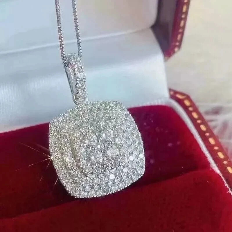 3.00 Ct Round Cut Moissanite Pendant W/Chain 14K White Gold plated
