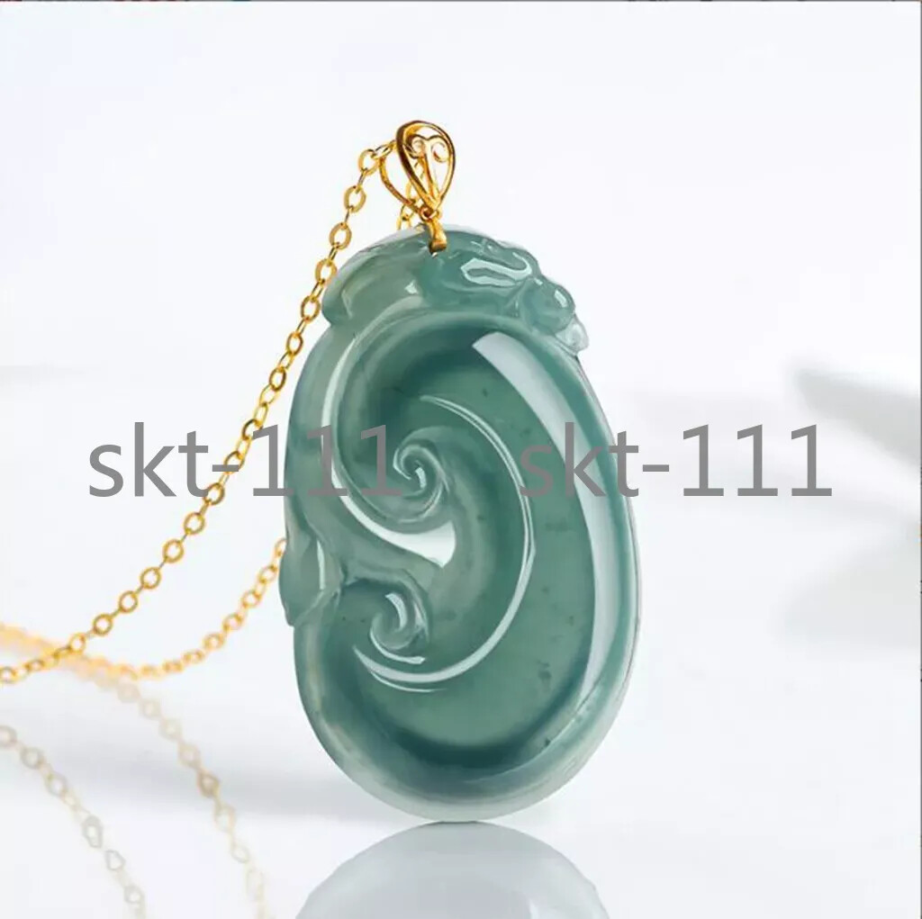 Certified Ice Green Blue water A Jade jadeite 18K Solid Gold RuYi Pendant