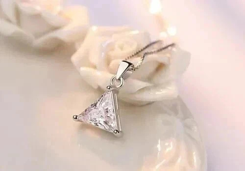 3CT Trillion Moissanite Women Solitaire Pendant 14k White Gold Finish