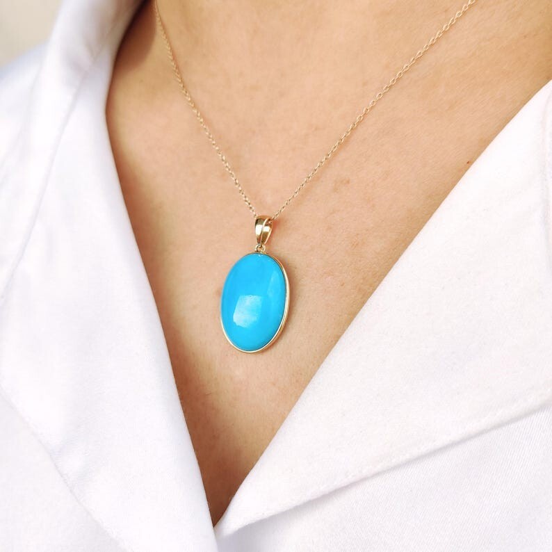 Sterling Silver Sleeping Beauty Turquoise Pendant, Gold Plated Handmade Jewelry