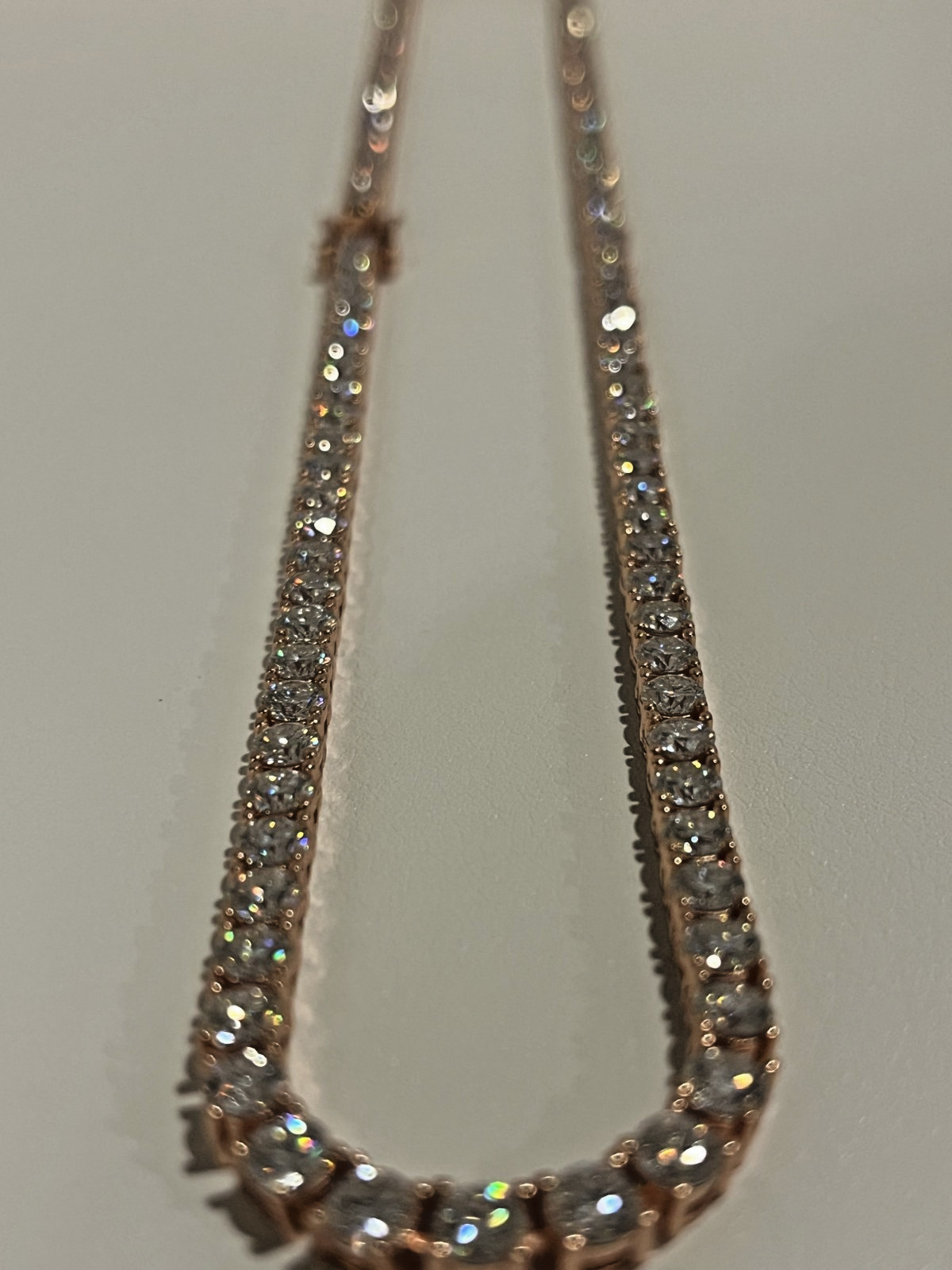 4mm Flawless D Color Moissanite Tennis Necklace Set In 14k Rose Gold 20 Inch